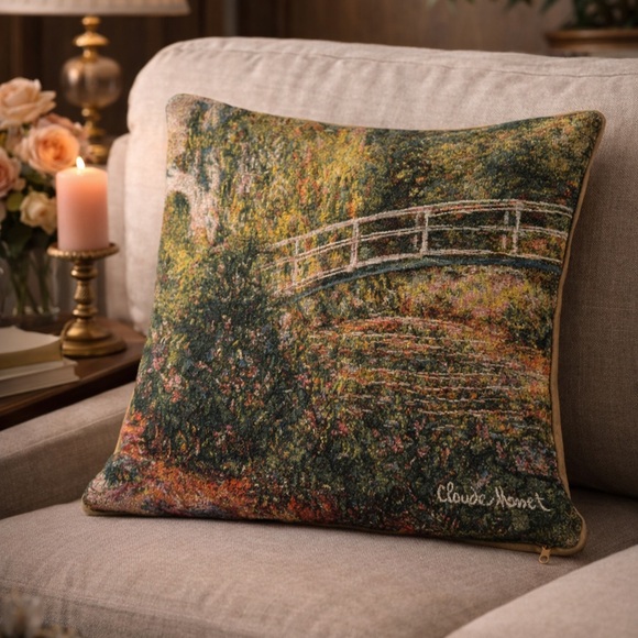 Monet Giverny Bridge Tapestry Pillow Cover 18x18
